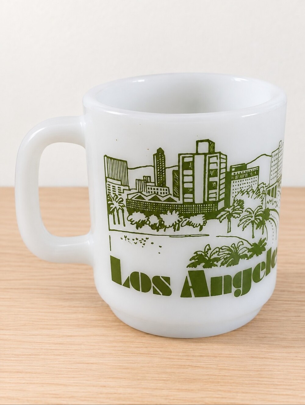 Los Angeles California Milk Glass Mug Skyline Map USA Buildings Vintage